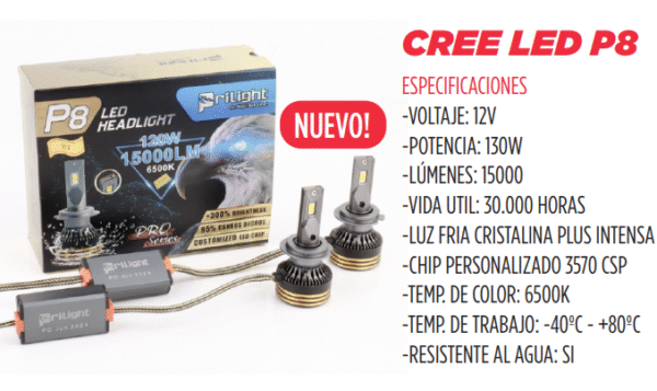 CREE LED P8 (H1, H3, H7, H11, H16, 9005, 9006, 880, H4)